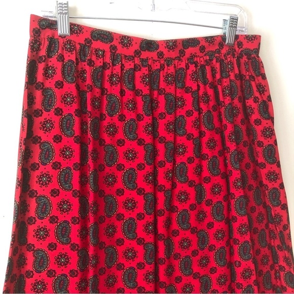 CP Sport Vtg 80s Red Green Paisley Print A-Line Midi Skirt Size 12 Made in USA - Picture 6 of 13
